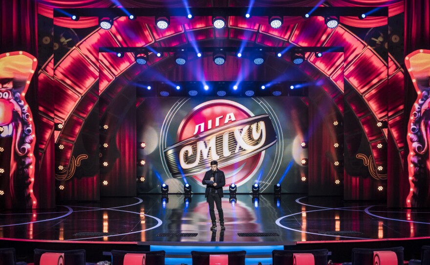 Zelenskiy attends the rehearsal of his comedy show Liga Smeha (League of Laughter) on March 19 in Kyiv, Ukraine.