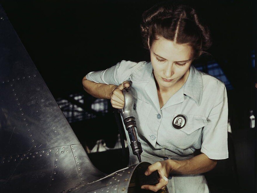 Virginia Davis working, World War II