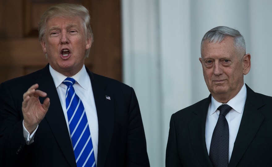 President-elect Donald Trump speaks alongside retired Marine Corps Gen. James Mattis after the two met in Bedminster Township, N.J., in late November.