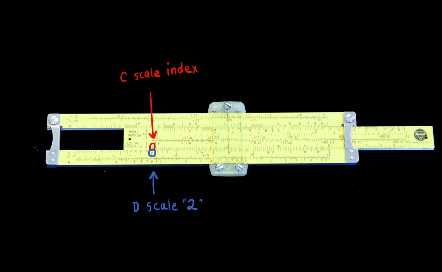 Step 2: Slide the C scale index to the D scale number 2