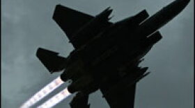 A U.S. F-15E above Bagram Air Base in Parwan province, north of Kabul, in June.