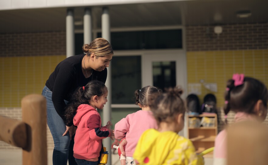 Head Start teacher Stephanie Perez, 23, leads a classroom full of 2-year-olds on San Antonio College's campus. She was once a student at the college, working toward her certificate in early childhood education.