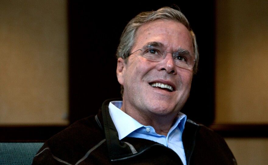 Republican presidential candidate Jeb Bush speaks with NPR's Steve Inskeep on Wednesday in Boston.