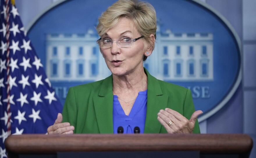 Energy Secretary Jennifer Granholm addressing reporters at the White House in Washington, D.C., on May 11. Granholm recently said the administration is looking at ways to curb high energy prices.