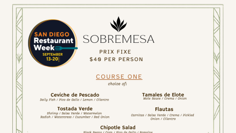 San Diego Restaurant Week at Sobremesa Menu