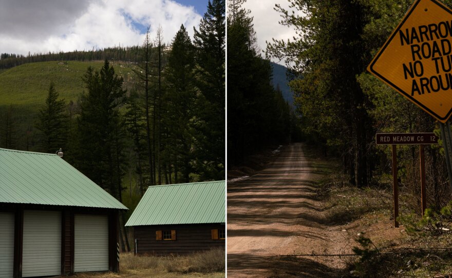 Left: Buildings at Big Creek Ranger Station in Flathead National Forest in Montana, where the CCC built many improvements in the 1930s, including a barn, fence, mangers, water trough and pipeline, shop/garage (left), dwelling and administration building. Right: CCC enrollees in the late 1930s built the Red Meadow Road in the North Fork, also in Montana.