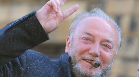 British politician George Galloway celebrated today after winning the Bradford West by-election in northern England.