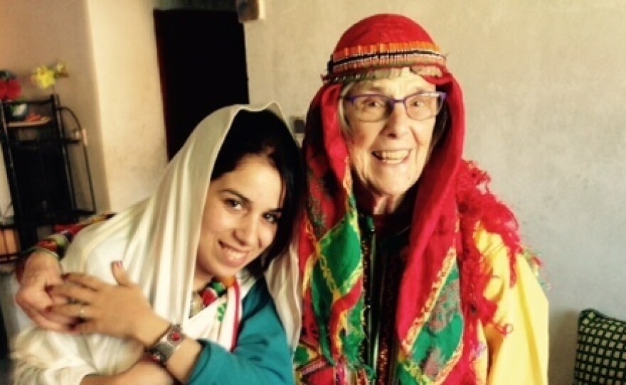 Alice Carter and friend Saida Saleh, dressed in traditional Amazigh clothing. Carter is serving in the Peace Corps in Morocco.