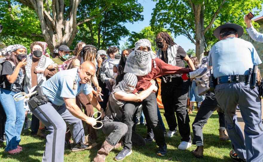 Arrests are made as Atlanta Police Department and Georgia State Partrol order Pro-Palestinian and "Cop City" protesters to disperse from the quad on Emory University campus on Thursday, April 25, 2024.