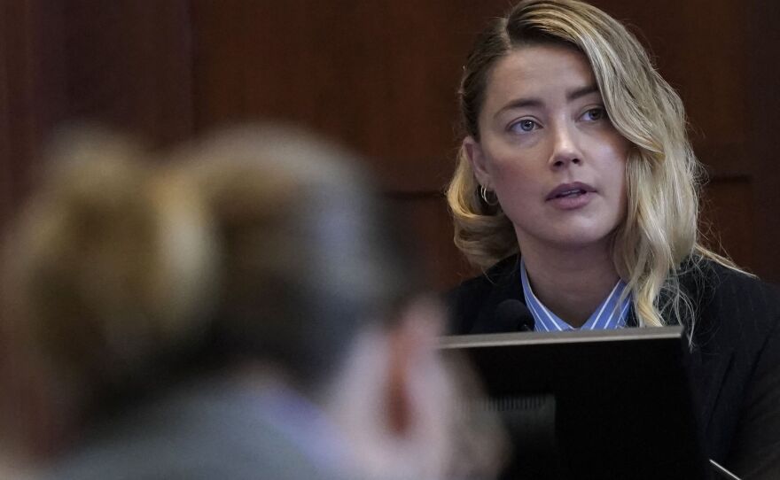 Actor Amber Heard testifies at Fairfax County Circuit Court in Virginia on Wednesday.