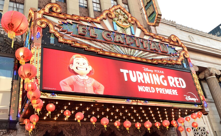 The marquee is seen at the world premiere of Disney and Pixar's "Turning Red" at El Capitan Theatre in Hollywood, Calif. on March 1.