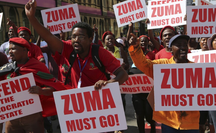 Protesters march in downtown Pretoria, South Africa, on Wednesday.