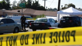 San Diego police at the scene of a murder-suicide where two adults and three children were found dead inside a home on the 2100 block of Flintridge Drive in Paradise Hills on Nov. 16, 2019.	