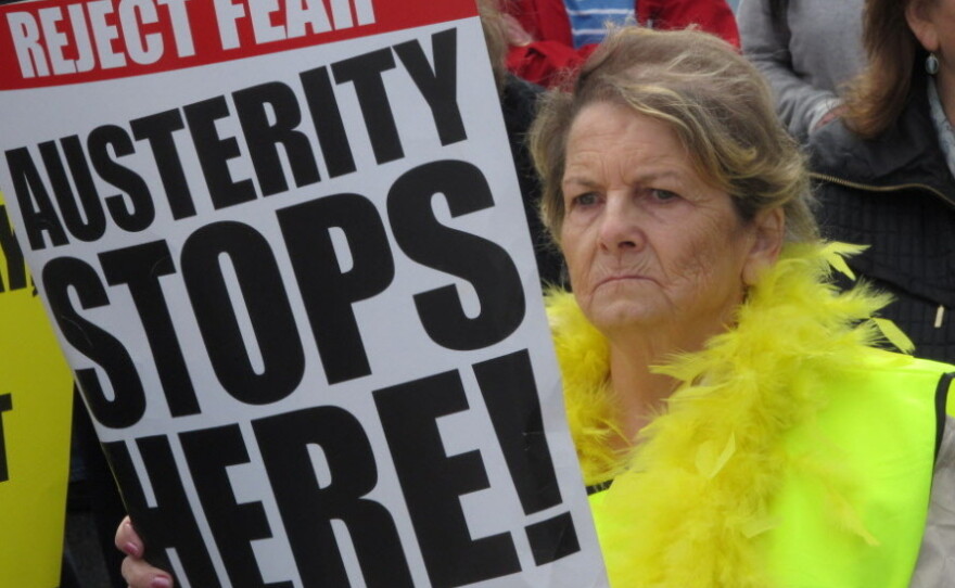 Phyllis O'Toole joined an estimated 5,000 demonstrators in the streets of Dublin on Saturday (March 31, 2012).
