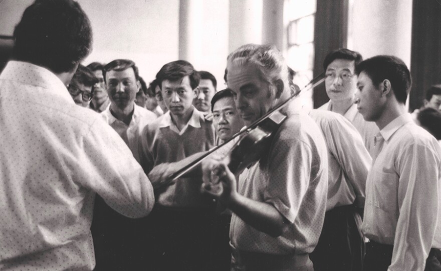 Concertmaster Norman Carol at a rehearsal with members of Central Philharmonic, China, 1973. 