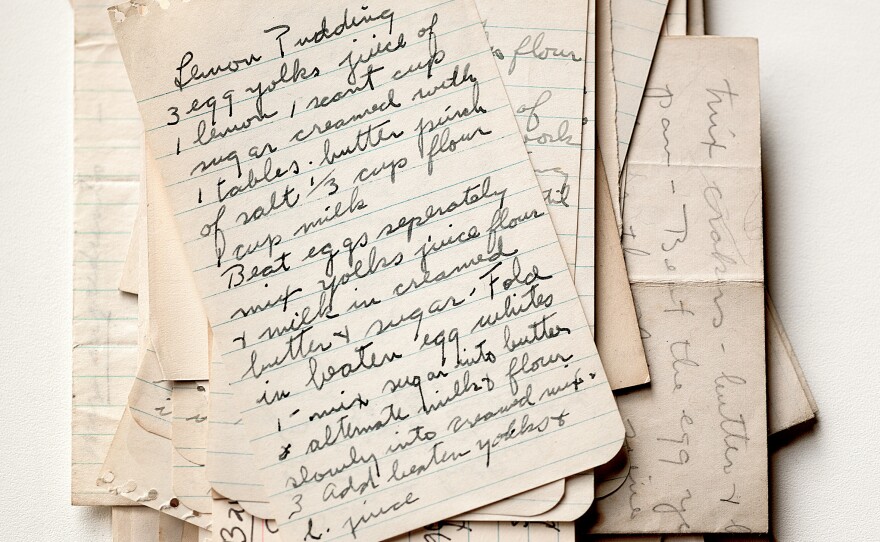 A selection of handwritten recipes discovered in Lee Krasner and Jackson Pollock's pantry.