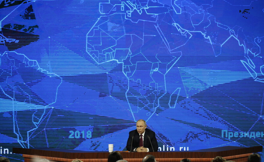 Russian President Vladimir Putin speaks during his annual news conference in Moscow in 2018. During his address to the nation that year, Putin unveiled the existence of Burevestnik, calling it "invincible" against American missile defenses. Experts believe it would not be particularly hard to intercept.