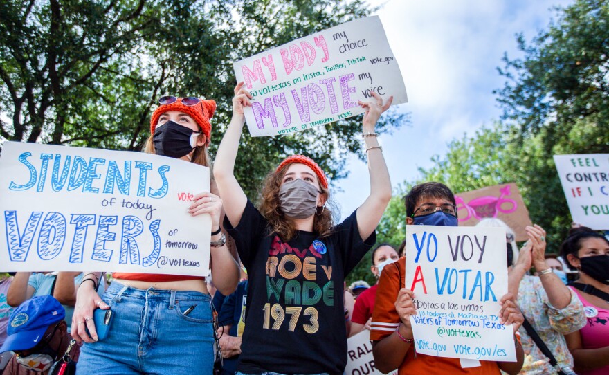 Demonstrators rally against laws the limit access to abortion at the Texas State Capitol on October 2, 2021 in Austin, Texas. The Women's March and other groups organized marches across the country to protest a new abortion law in Texas.