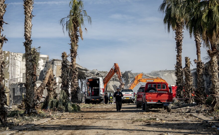 On Tuesday, emergency services clear the rubble of the house of a businessman that was hit by Iranian missile strikes in Irbil, Iraq.