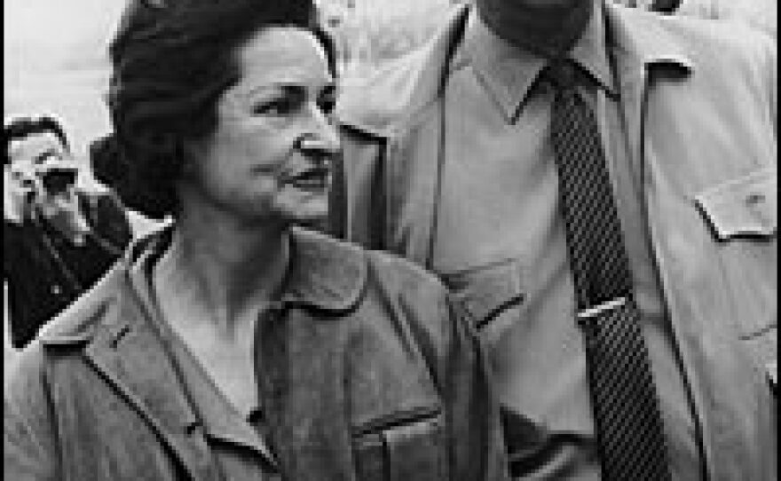 President Lyndon Johnson and first lady Lady Bird Johnson at a barbecue party on their ranch in Austin, Texas, in December 1963.