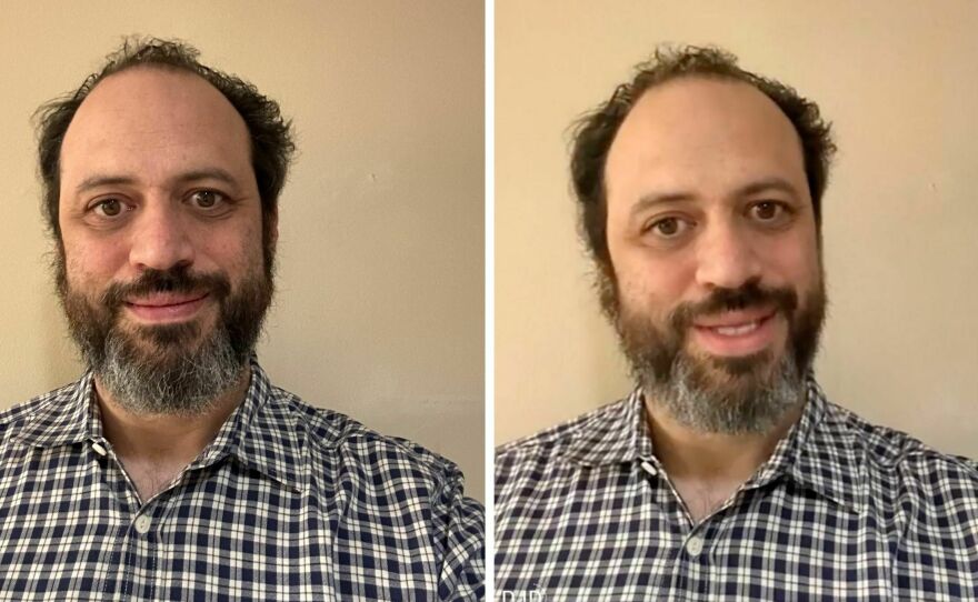 Business professor at the University of Pennsylvania's Wharton School Ethan Mollick used a photo of himself (left) in an artificial intelligence platform where he generated a deepfake video of himself (right).