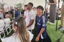 Twelve-year-old center-back Thiago Terrazas gets ready to be introduced as part of San Diego FC's new Right to Dream Academy team, Sept. 26, 2025.