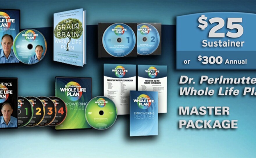 Give $25/month or $300 now and get the Whole Life Plan Master Package. This gift includes a KPBS License Plate Frame (if you're a new member). Also enjoy access to KPBS Passport and myKPBS Film Club. The program DVD only is at the $120 level.