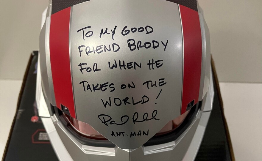 The Ant-Man helmet Paul Rudd sent Brody Ridder.