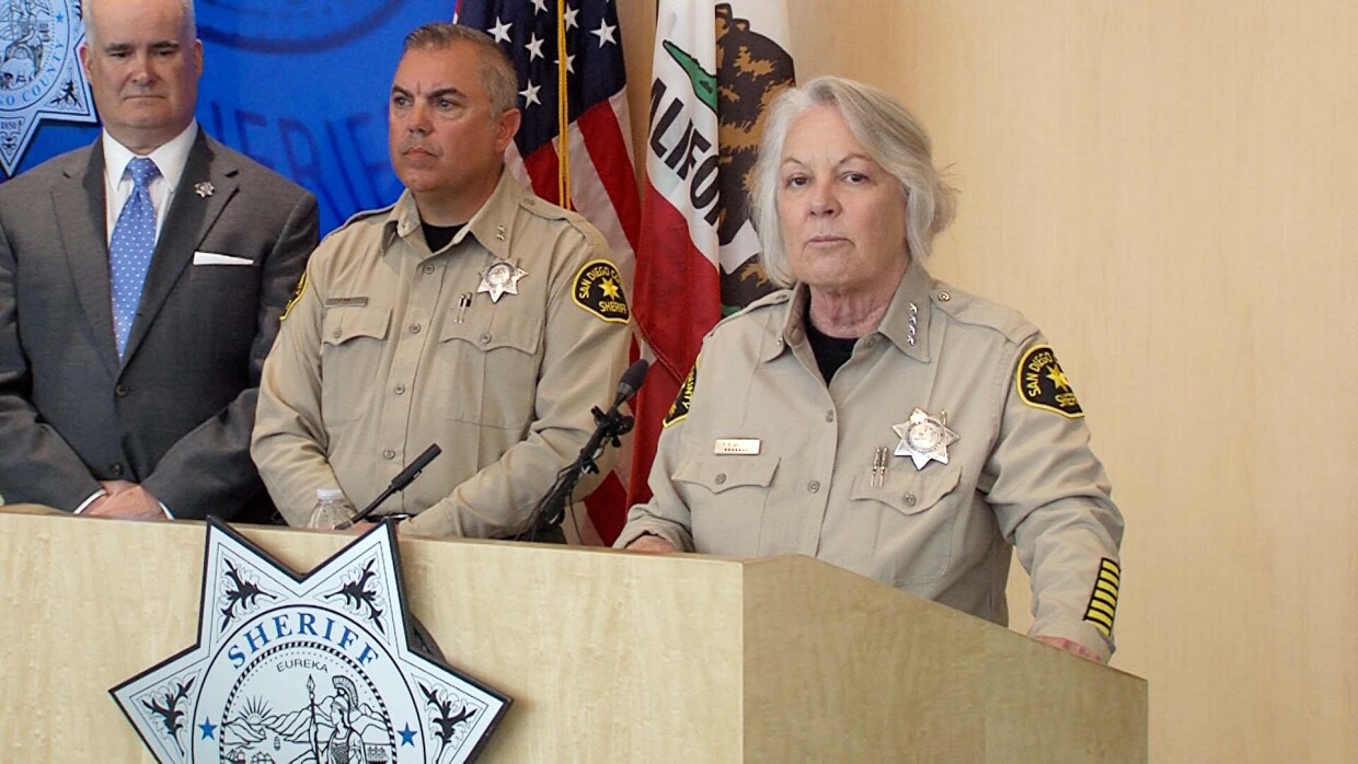 San Diego County Sheriff Kelly Martinez at a news briefing at the San Diego County Operations Center on Feb. 7, 2025.