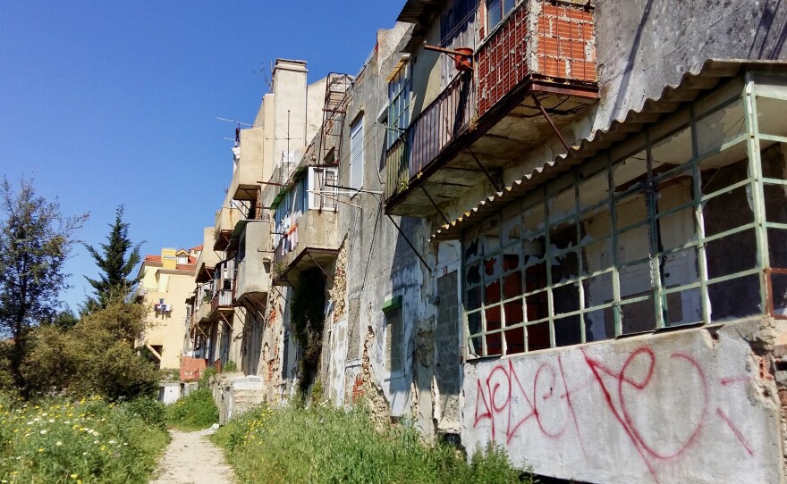 A row of abandoned buildings in northern Lisbon, where drug addicts often hang out, sleep and shoot up.