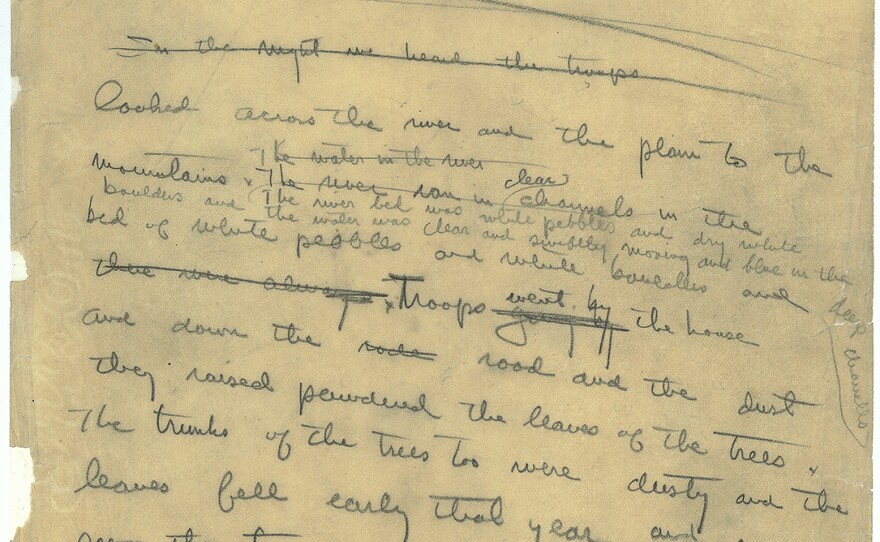 Hemingway wrote 47 endings for his novel A Farewell to Arms before settling on one. Here, the first page of a handwritten Farewell manuscript.