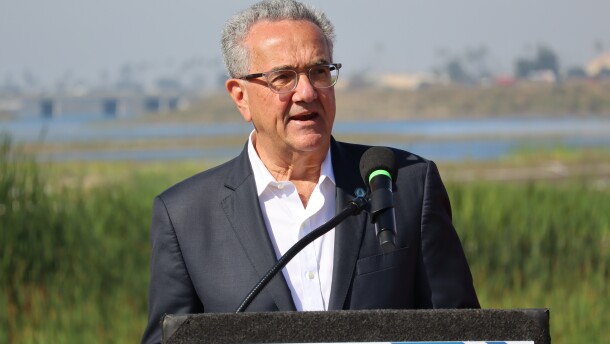 San Diego City Council President Pro Tem Joe LaCava speaks at the San Dieguito Lagoon on Monday, Sept. 30, 2024.