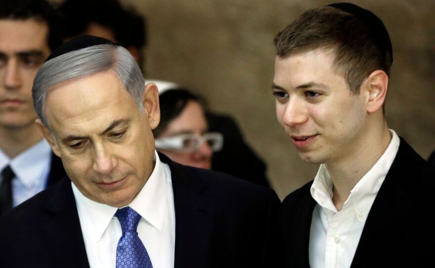 Israeli Prime Minister Benjamin Netanyahu and his son Yair visiting the Western Wall in Jerusalem in March 2015.