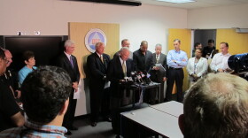 Mayor Sanders speaks at a press conference on Sept. 8, 2011 during the blackout that left all of San Diego County, parts of Orange and Imperial Counties, areas in Arizona, and northwest Mexico without power.