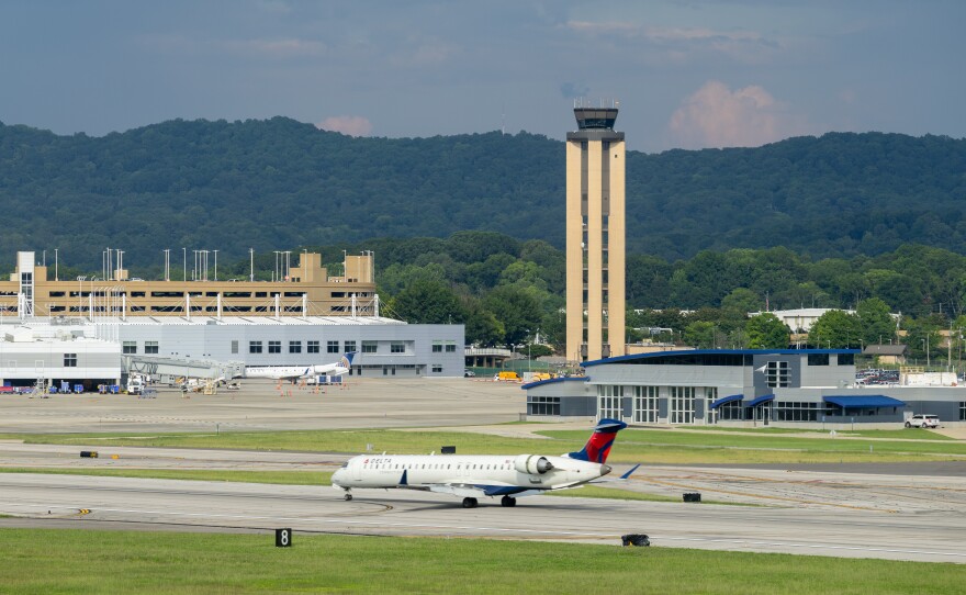 A Delta Air Lines regional jet lands at the Birmingham-Shuttlesworth International Airport in Birmingham, Ala., in June 2025. The Trump administration is asking Congress for more money to improve the nation's air traffic control system.