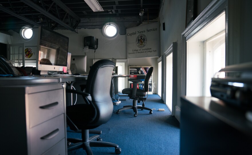 For months after the shooting, the <em>Capital Gazette</em> staff worked out of a newsroom of a University of Maryland student newspaper.