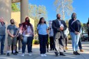Community members waiting outside of the Lakeside Community Center for a town hall discussing the stabbing and alleged hate crime committed against a 16-year-old Black girl. Lakeside, Calif. April 19, 2022.
