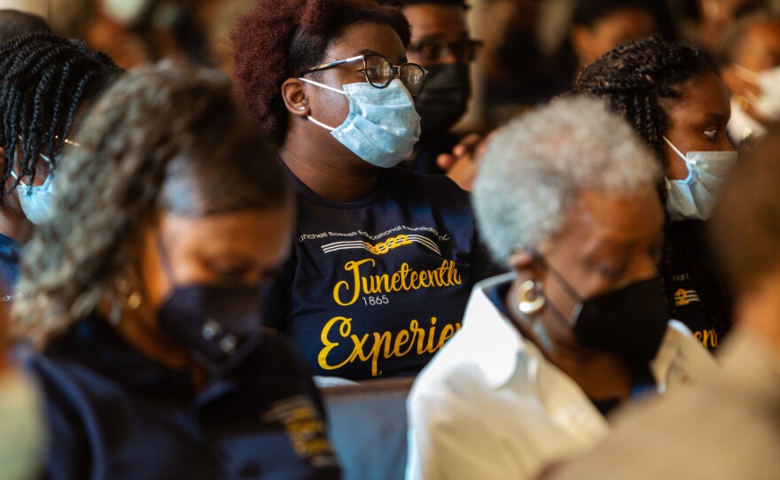 Students from the Franchell Boswell Educational Foundation listen to a Juneteenth presentation at Avenue L Baptist Church.