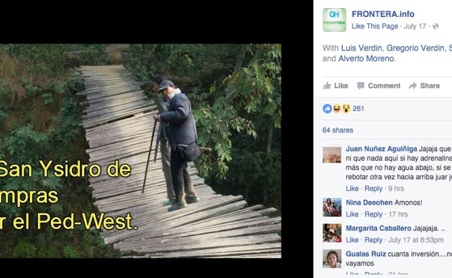 This meme on Facebook says in Spanish, "Going shopping in San Ysidro through PedWest," July 17, 2016.