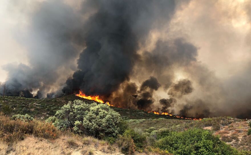 Flames from the Valley Fire which is located at Japatul Road and Carveacre Road, southeast of Alpine in San Diego County. Sept. 6, 2020.