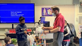 Richard Redmond teaches students about engineering in his SmartLab classroom at Baker Elementary in Mountain View, Nov. 5, 2021