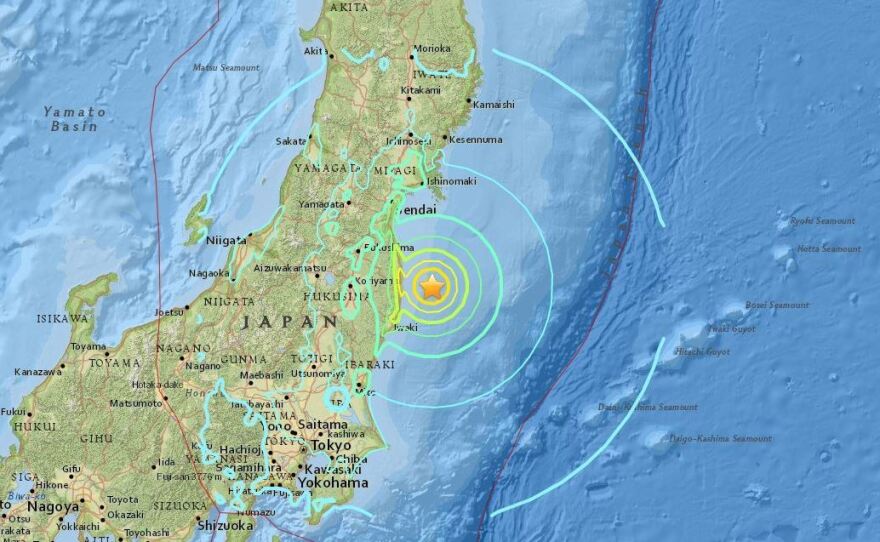 This map by the U.S. Geological Survey shows the epicenter of the quake, which hit Japan early Tuesday local time.