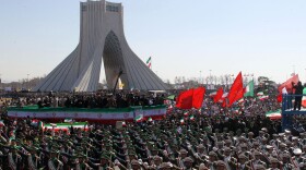 Iranian soldiers take part in celebrations marking the 33rd anniversary of the Islamic revolution at Tehran's Azadi Square (Freedom Square) on Feb. 11, 2012. A defiant Iranian President Mahmoud Ahmadinejad vowed to inaugurate "important nuclear projects" within days.