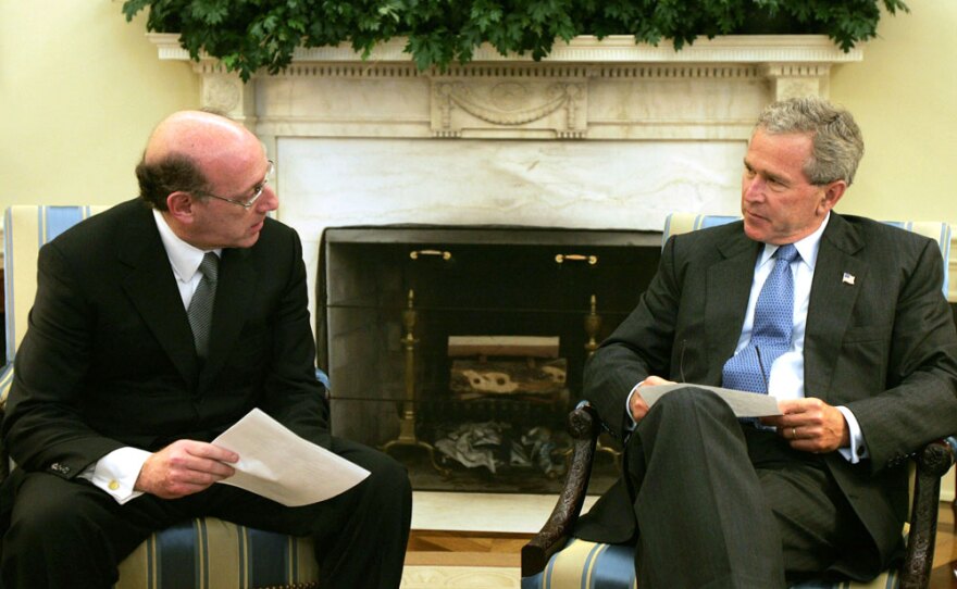 When Congress set up a compensation fund for victims and families immediately after the terrorist attacks of 2001, Feinberg lobbied to run it.  Here, Feinberg meets with President George W. Bush in the Oval Office on June 15, 2004.