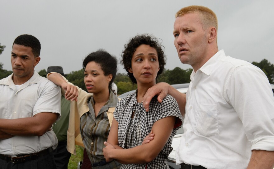 Ruth Negga (second from right)  and Joel Edgerton (right) stars as Mildred and Richard Loving in the film, Loving.