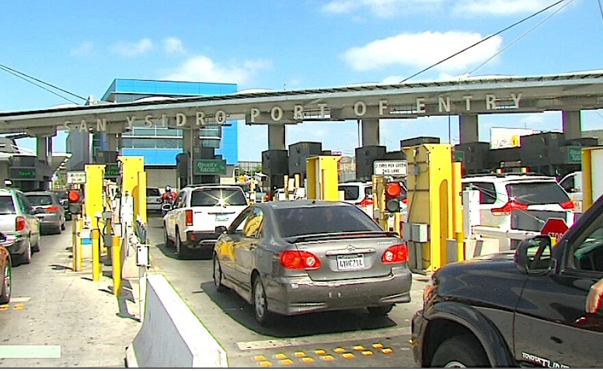 Cars are shown lined up at the San Ysidro Port of Entry, April 27, 2016.