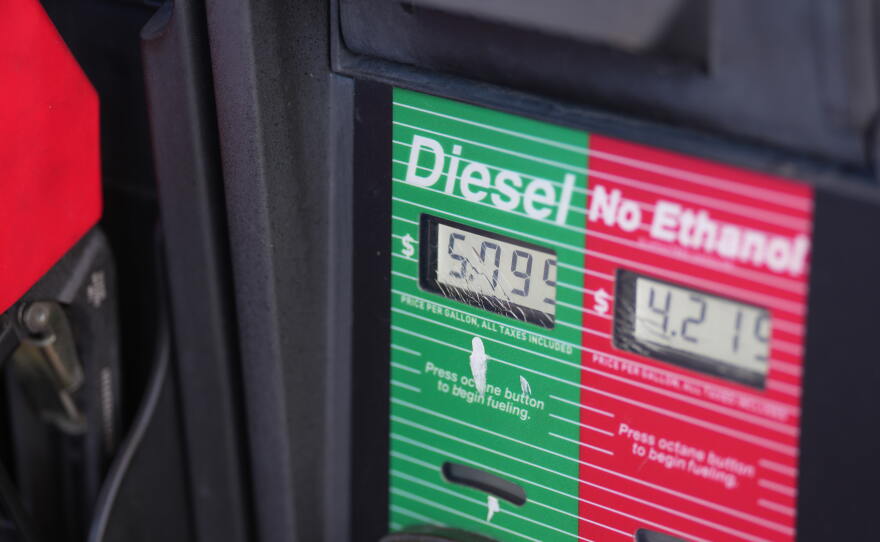 The price of a gallon of diesel fuel is shown electronically on a pump at a QuikTrip station Thursday, Oct. 1, 2026, in Greenwood Village, Colo.