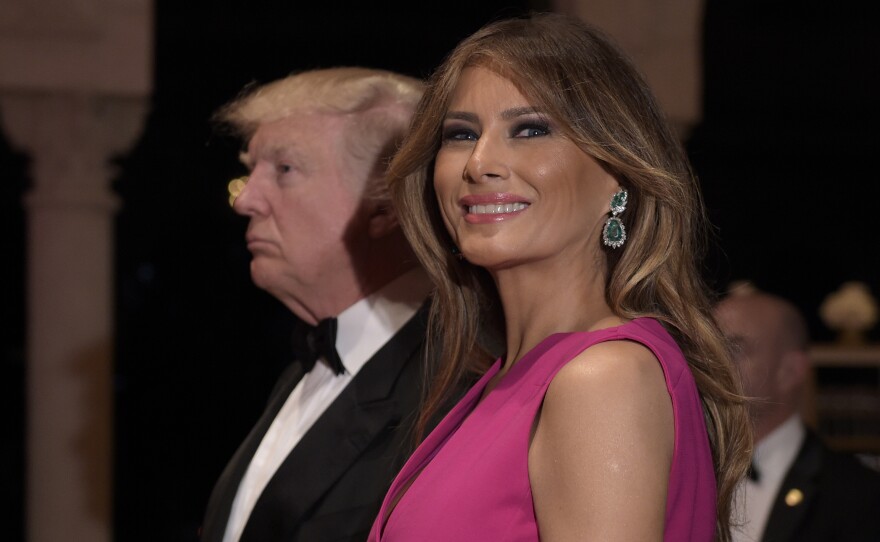President Trump and first lady Melania Trump arrive for the 60th annual Red Cross Gala at Trump's Mar-a-Lago resort in Palm Beach, Fla., on Saturday.