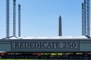 Work continues on the stage for the Rededicate 250 celebration on the National Mall in Washington.