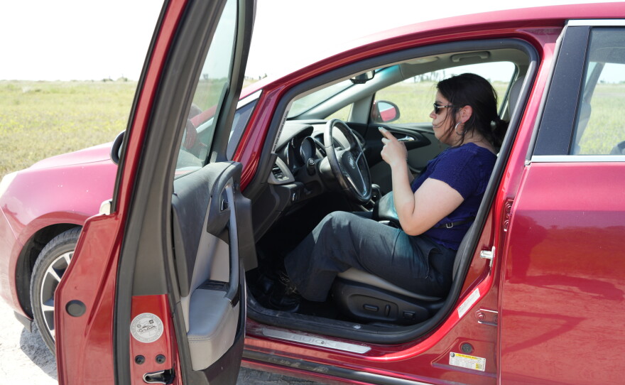 Bekah Hinojosa, co-founder of the South Texas Environmental Justice Network, parks her car on a property that Starbase wants to acquire through annexation.